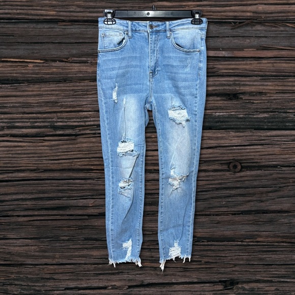 Risen Distressed Skinny Jeans Distressed Light Blue - Picture 1 of 4